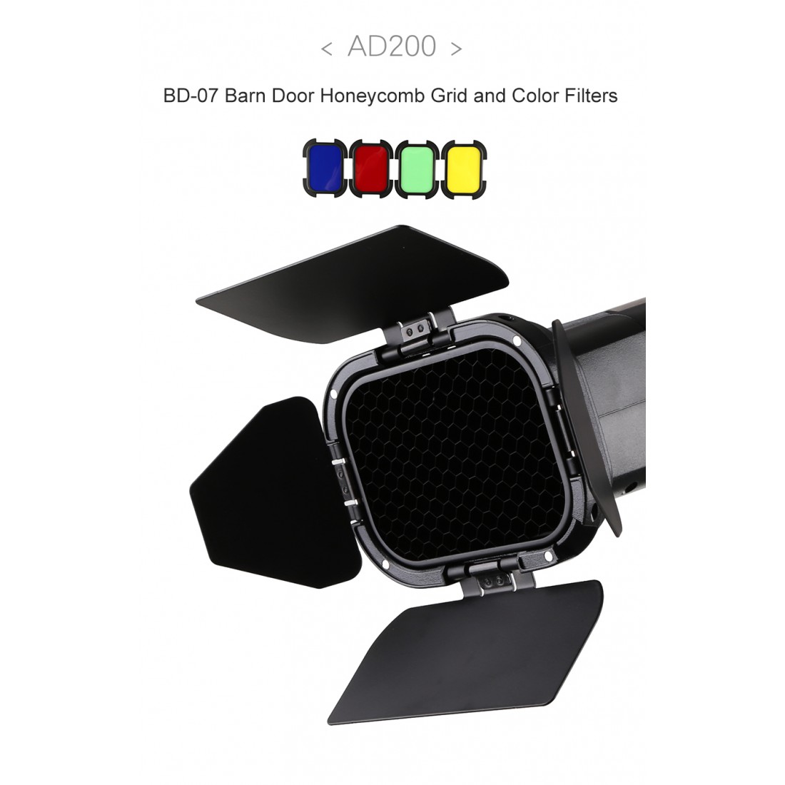 Godox BD-07 Barn door grid and gels set for AD200