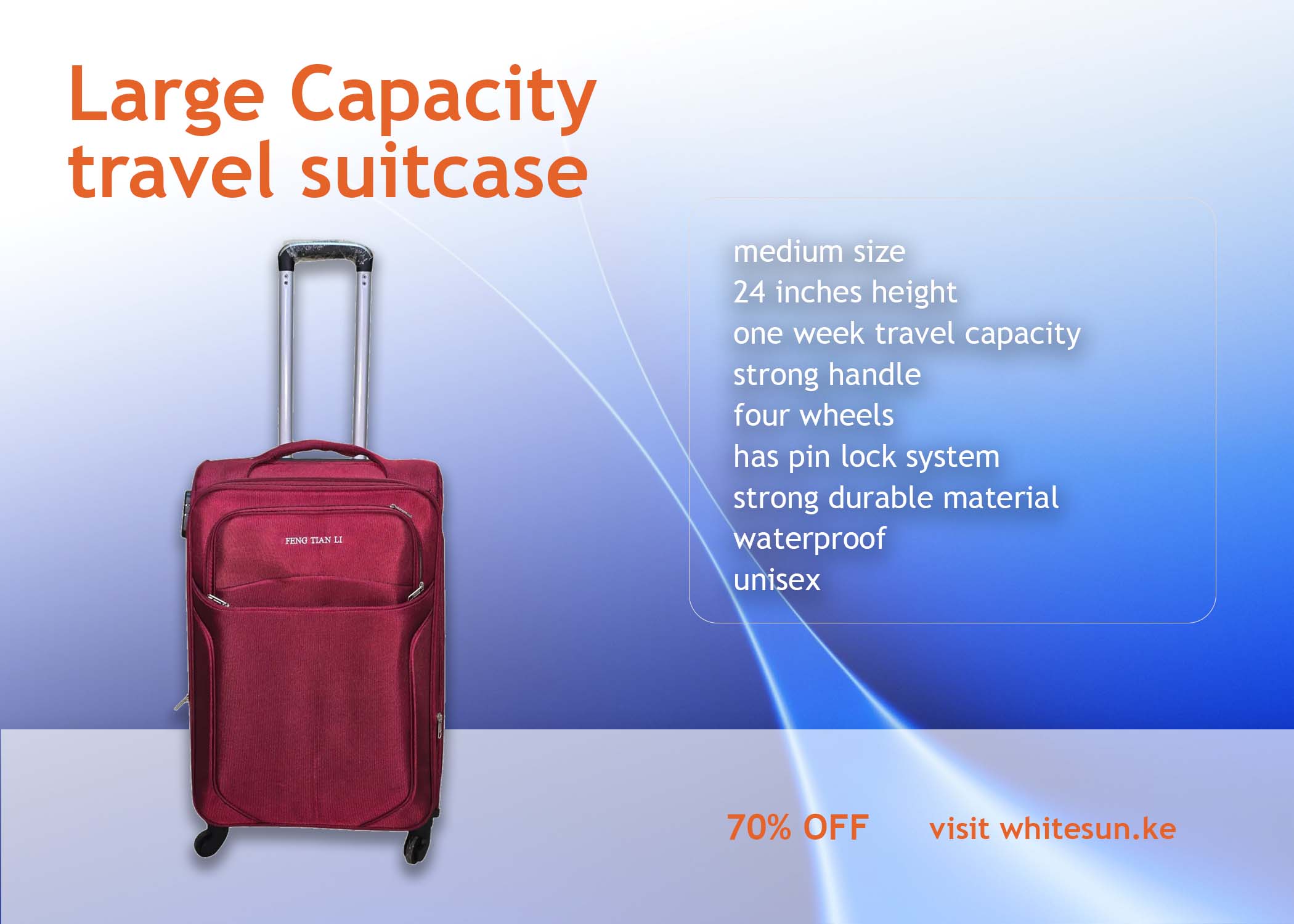 258# Whitesun Fabric Maroon medium size fabric travel suitcase one week travel rolling luggage bag