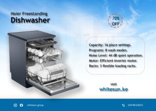 Haier Freestanding Dishwasher, 8 Programs, 16 settings, HDWE16-46BK6IQ