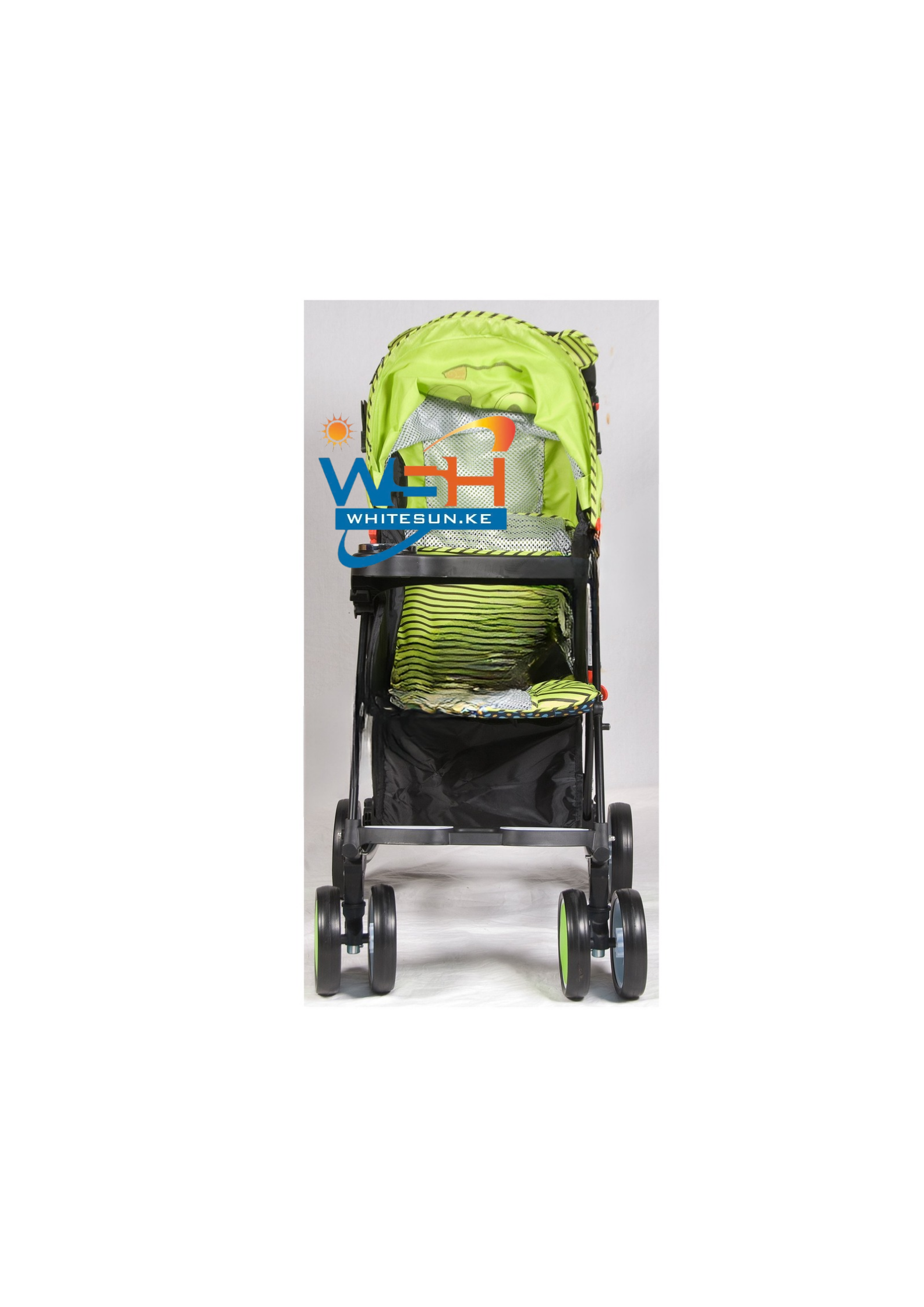 Baby Pram With Cartoon Cover And Luggage Basket And Pocket, Foldable Aluminum Alloy Green, Blue, Pink, Purple - Image 3