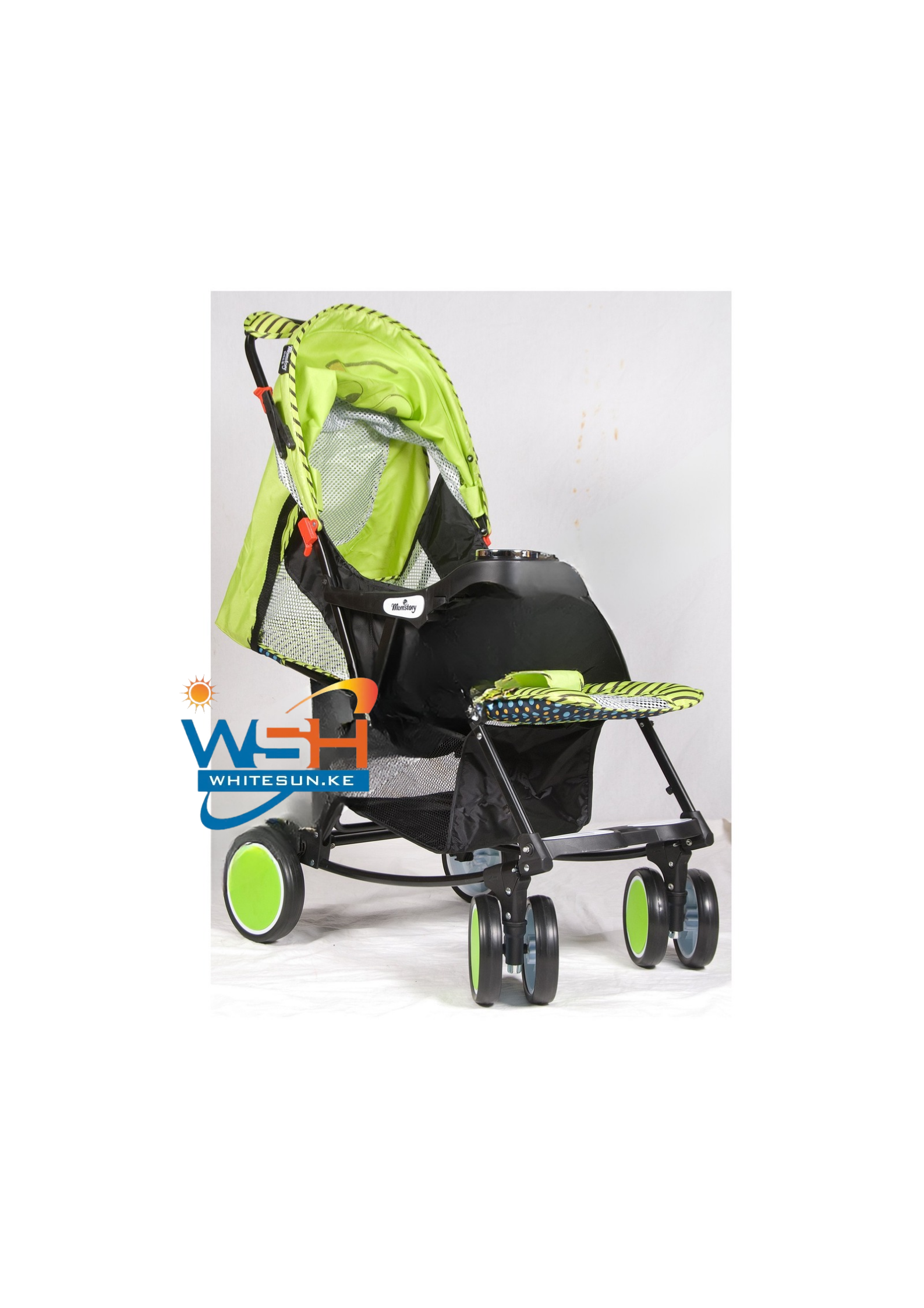 Baby Pram With Cartoon Cover And Luggage Basket And Pocket, Foldable Aluminum Alloy Green, Blue, Pink, Purple - Image 4