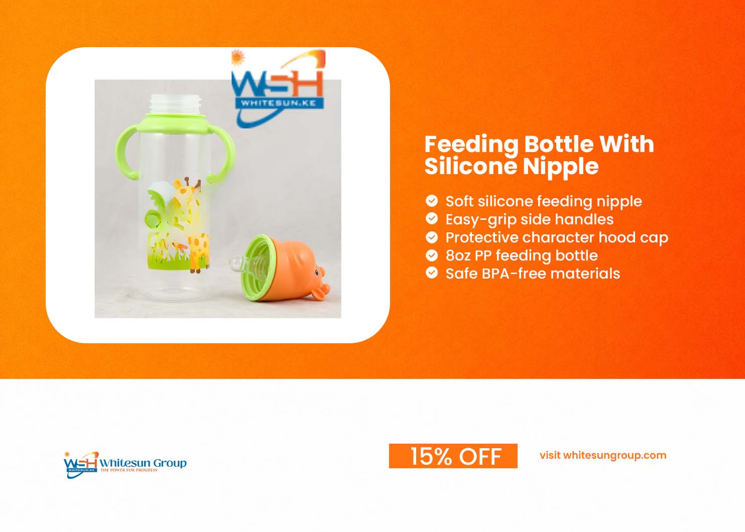 Feeding Bottle With Silicone Nipple, Character Hood, Cap With Handle 8Oz Jungle Buddies Pp, Silicone