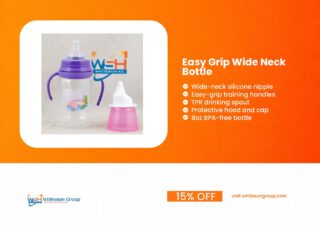 Easy Grip Wide Neck Bottle With Wide Neck Silicone Nipple, Hood, Cap With Handle With Tpr Spout 8Oz Jungle Buddies Pp, Silicone, Tpr