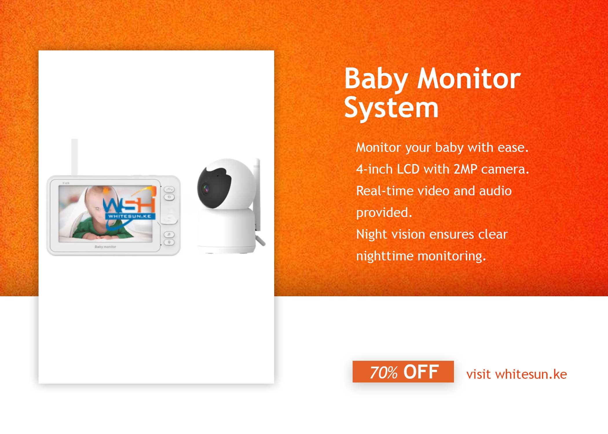 Baby Monitor System 4 Inch LCD Screen With 200Mah Battery Capacity, 2MP Camera