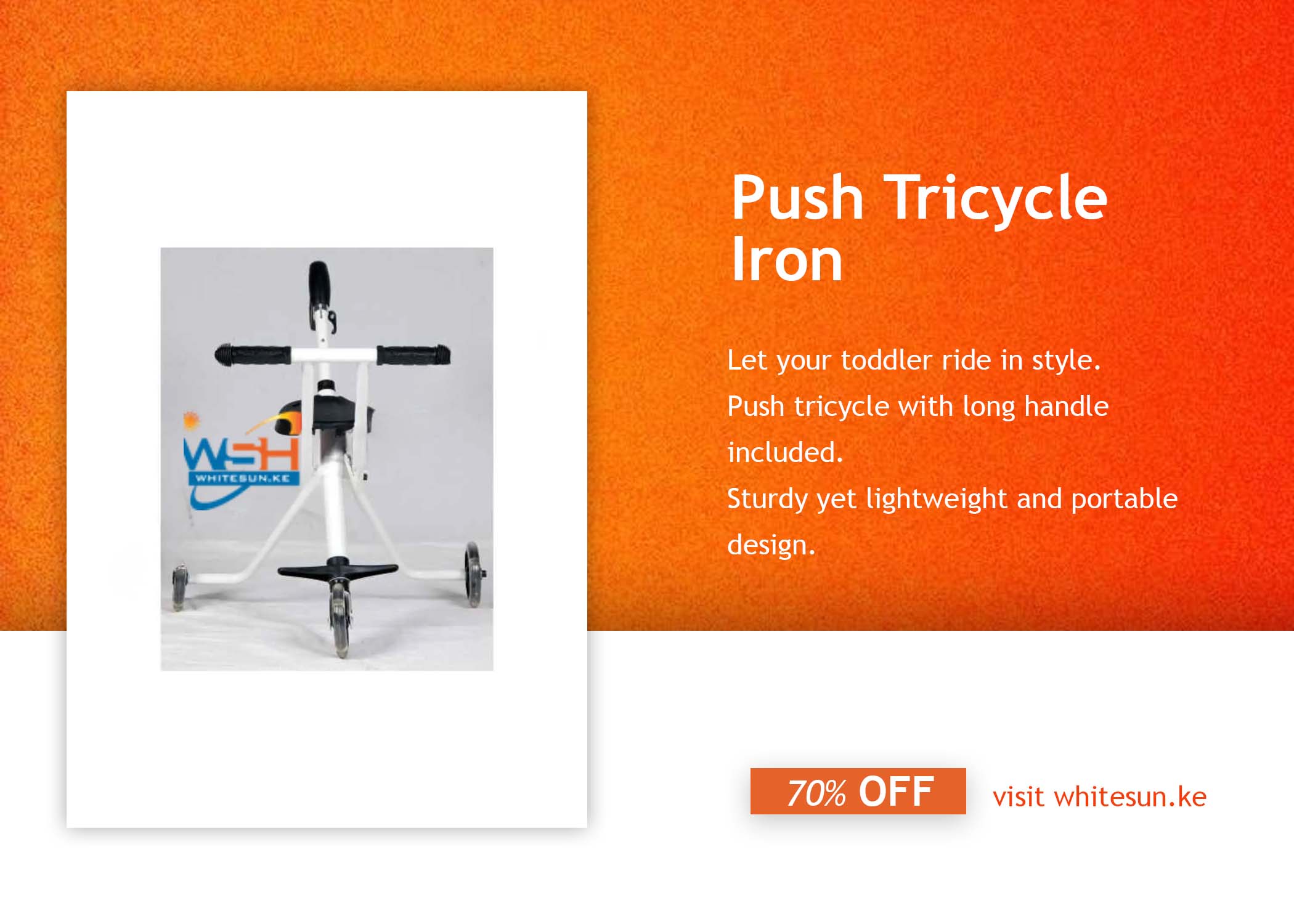 Push Tricycle Iron With Long Handle Iron White
