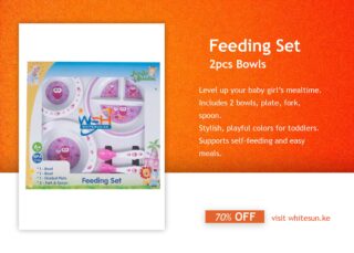 Feeding Set, 2pcs Bowls, 1pc Divided Plate, Fork & Spoon In Window Box, Girl Color, Jungle Buddies