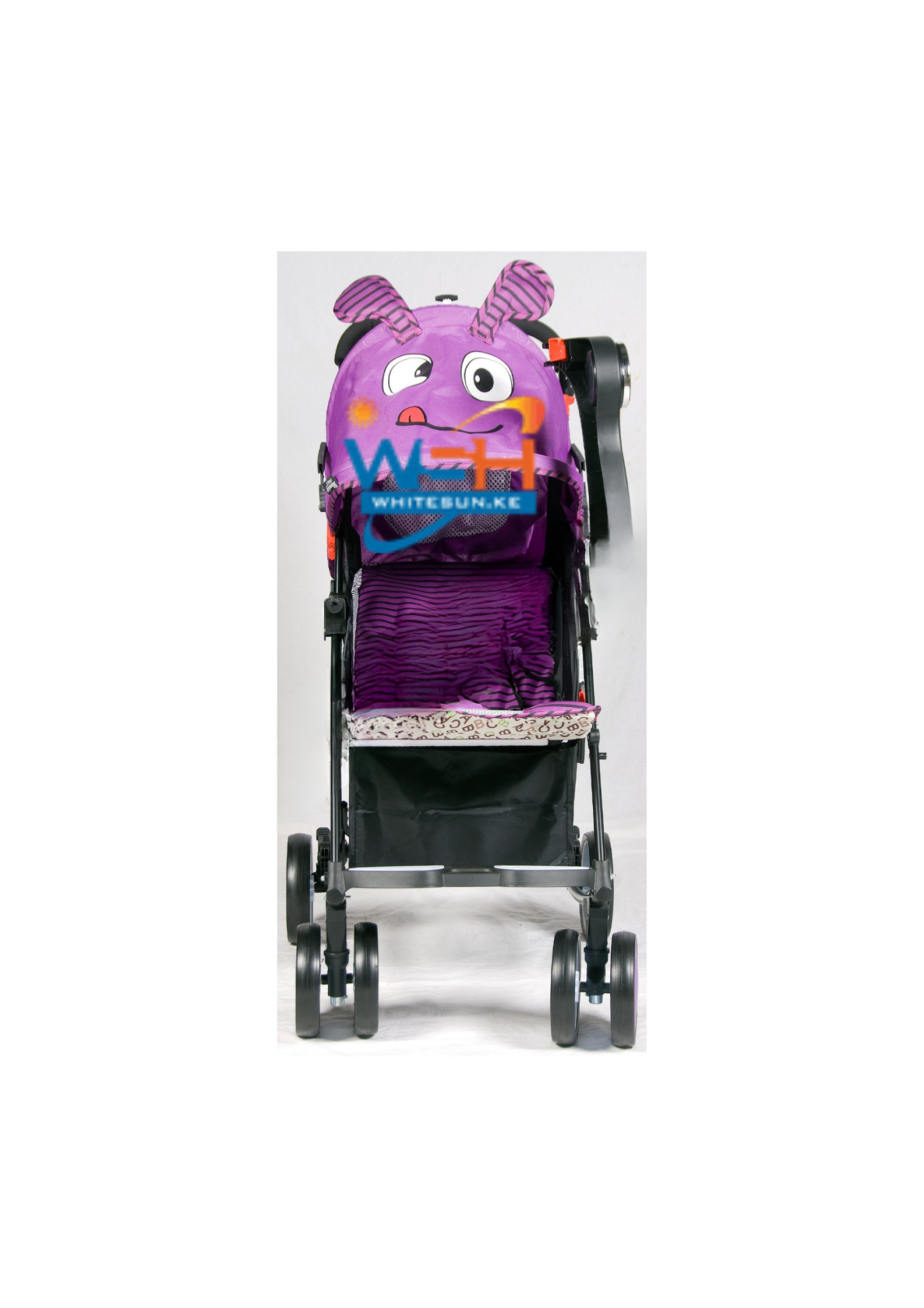Baby Pram With Cartoon Cover And Luggage Basket And Pocket, Foldable Aluminum Alloy Green, Blue, Pink, Purple - Image 3