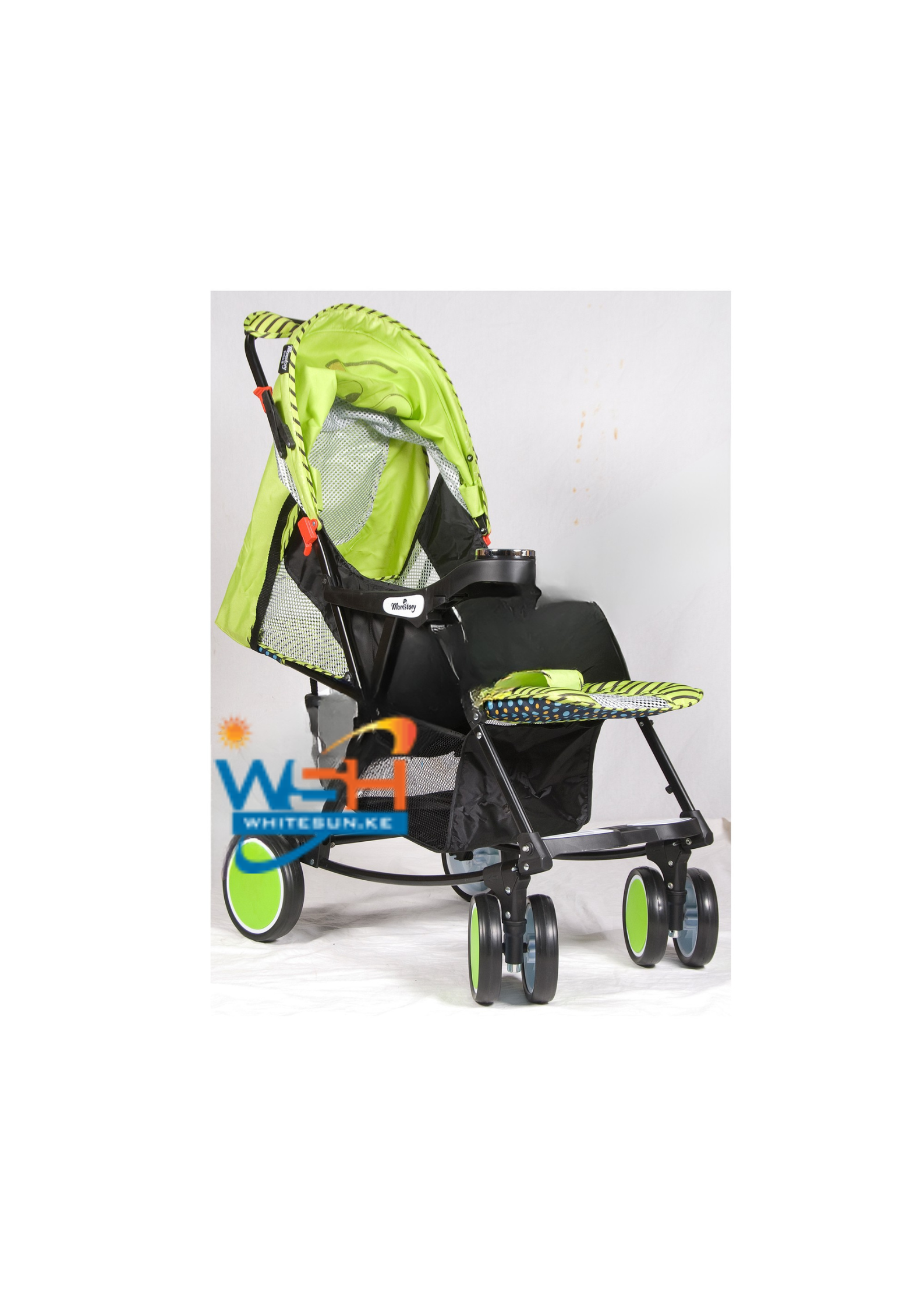 Baby Pram With Cartoon Cover And Luggage Basket And Pocket, Foldable Aluminum Alloy Green, Blue, Pink, Purple - Image 4
