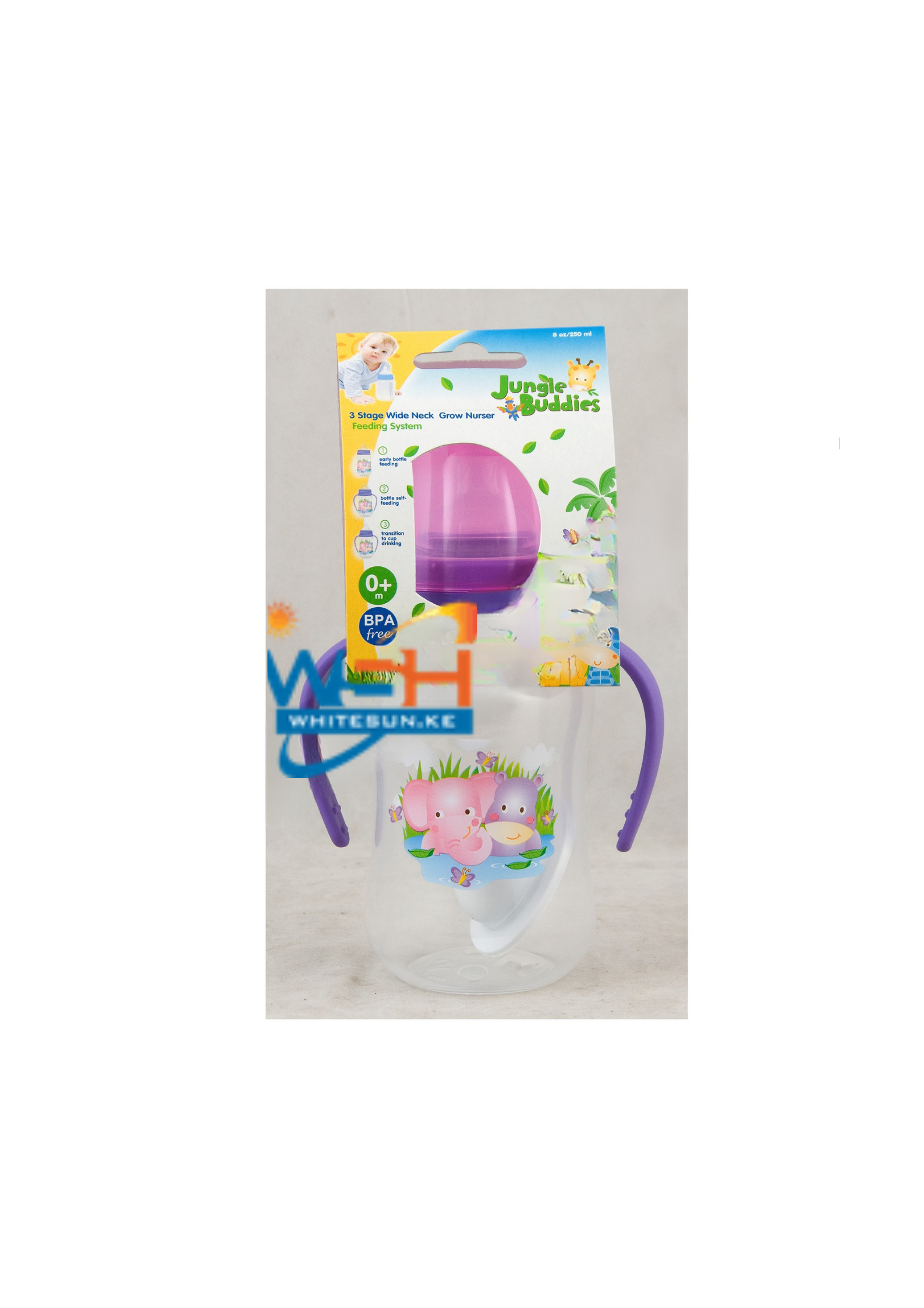Easy Grip Wide Neck Bottle With Wide Neck Silicone Nipple, Hood, Cap With Handle With Tpr Spout 8Oz Jungle Buddies Pp, Silicone, Tpr - Image 3