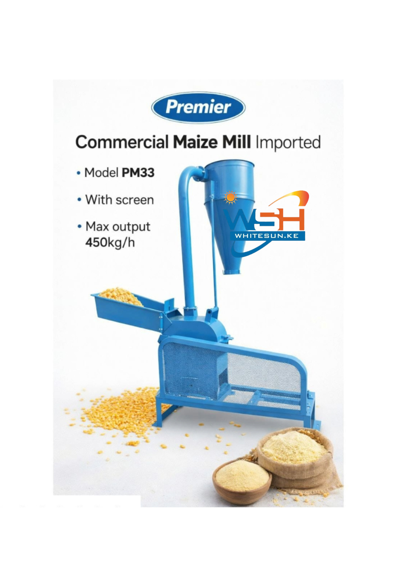 450kg/h Premier PM33 Commercial Maize Mill - Imported Build, High output, With screen - Image 4