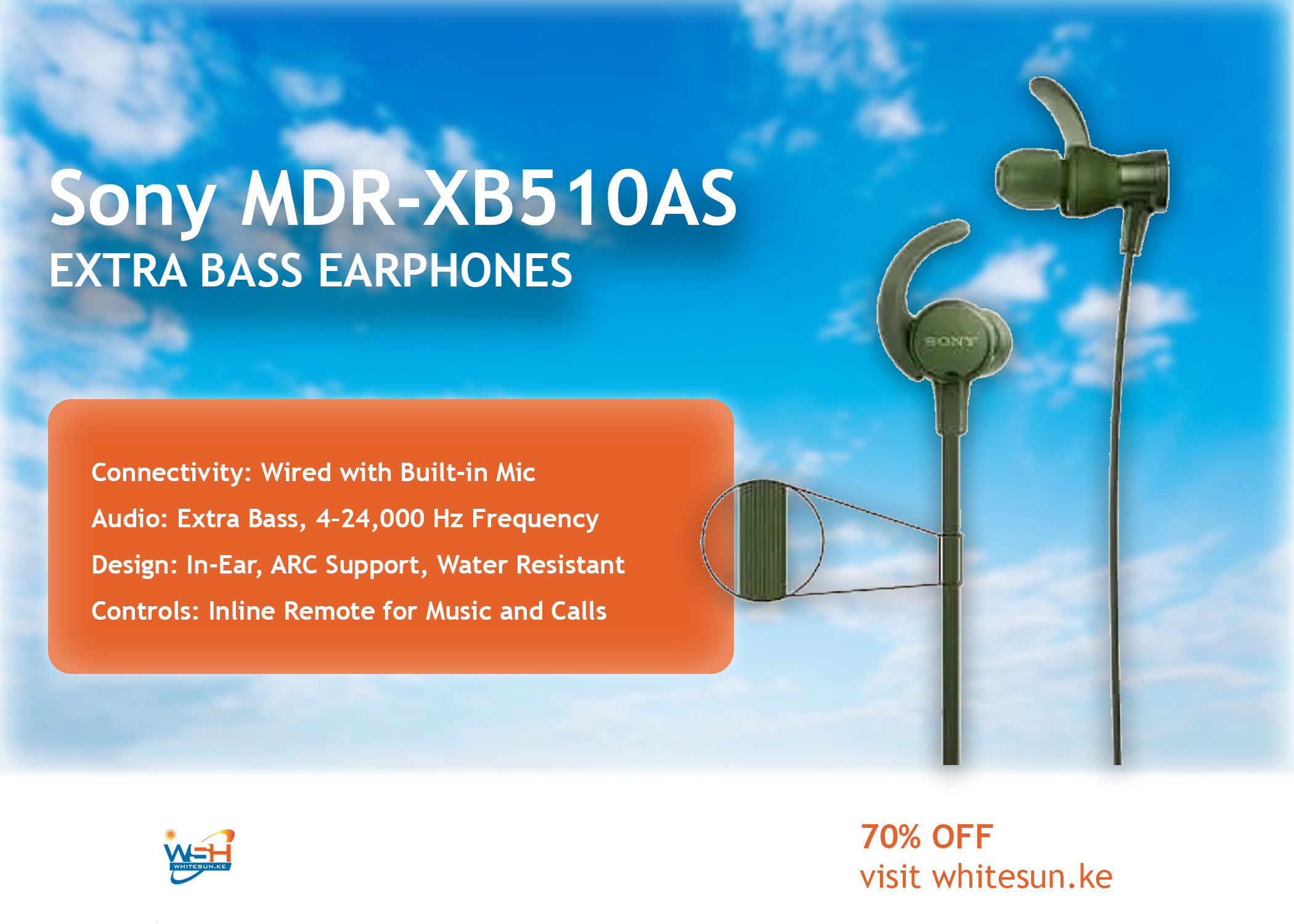 Sony MDR-XB510AS EXTRA BASS Sports In-ear Headphones