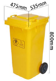 100L PADDED MEDICAL PEDAL DUSTBIN, 53.5*47.5*80CM, YELLOW, "BIOHAZARD WASTE"
