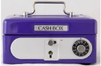 CASH BOX PORTABLE WITH COMBINATION LOCK 6", Available Color Purple/ Black / Blue
