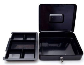 CASH BOX WITH HANDLE SIZE 25*18*9CM 10", Available Color White / Black