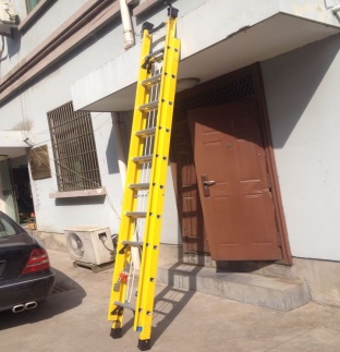 Fiberglass Extension Ladder With Aluminium Steps 2X12,3.5X2= 7.0M, Red, Yellow