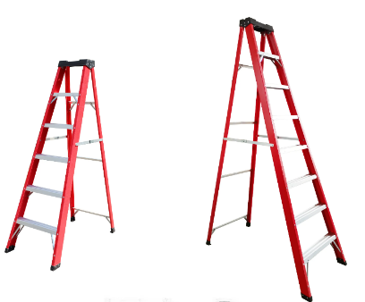 Fiberglass Step Ladder With Aluminium Steps - 4Steps, Red, Yellow - Image 2