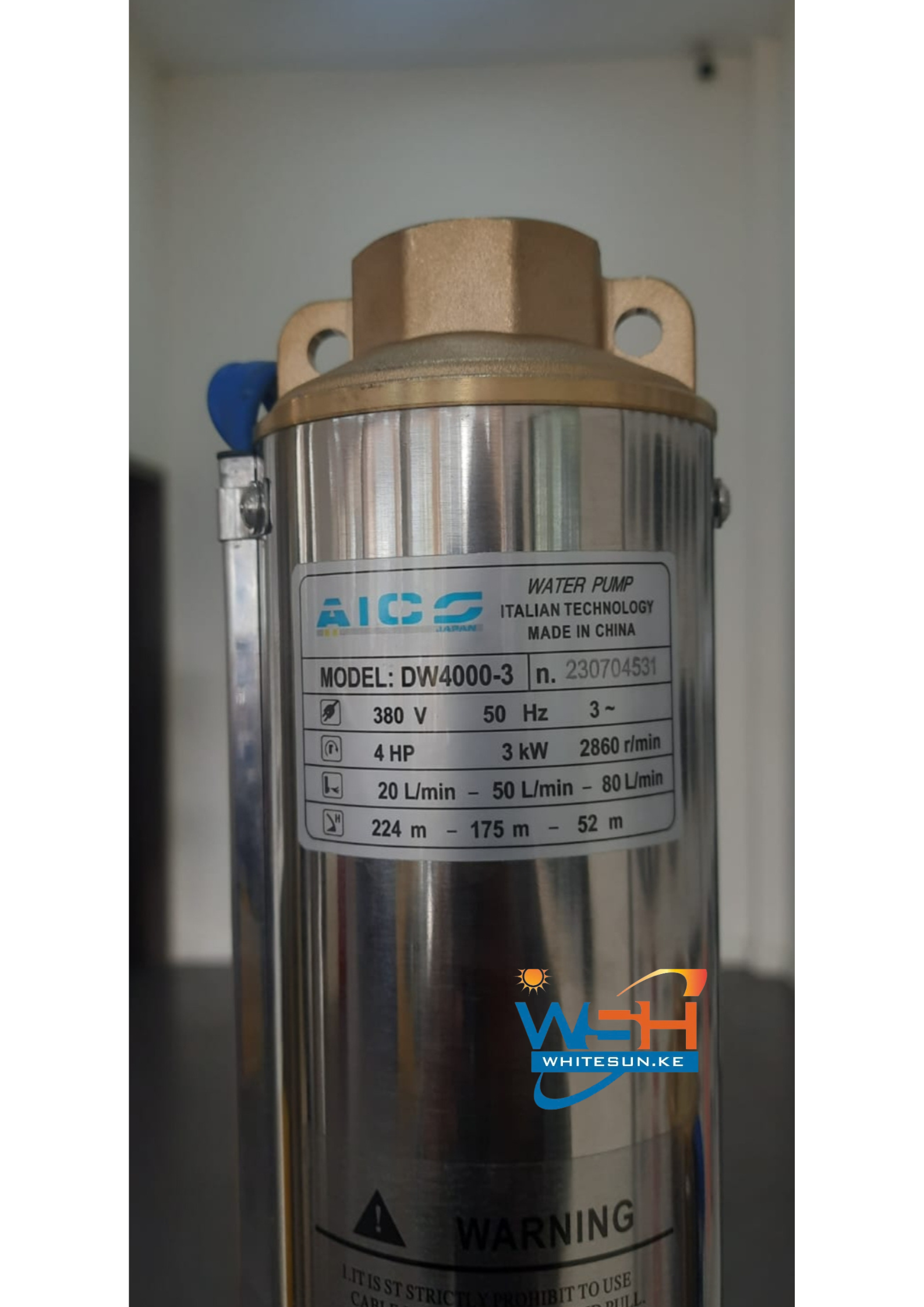 3kW 224m 4HP Aico Borehole pump - DW4000 - 3 Three Phase 4800 L/H Deep Well Submersible water pump - Image 3
