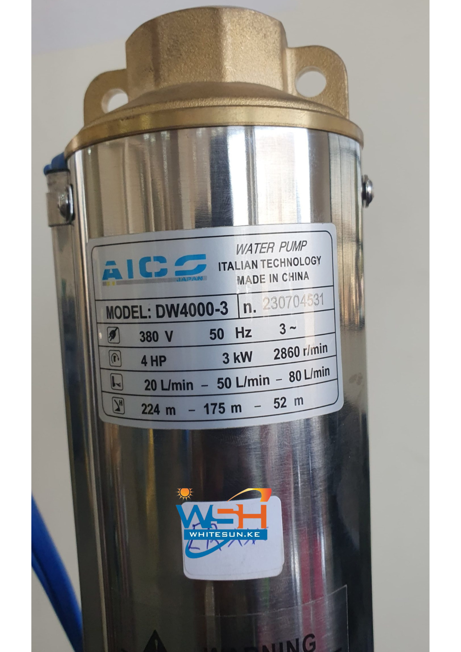 3kW 224m 4HP Aico Borehole pump - DW4000 - 3 Three Phase 4800 L/H Deep Well Submersible water pump - Image 4