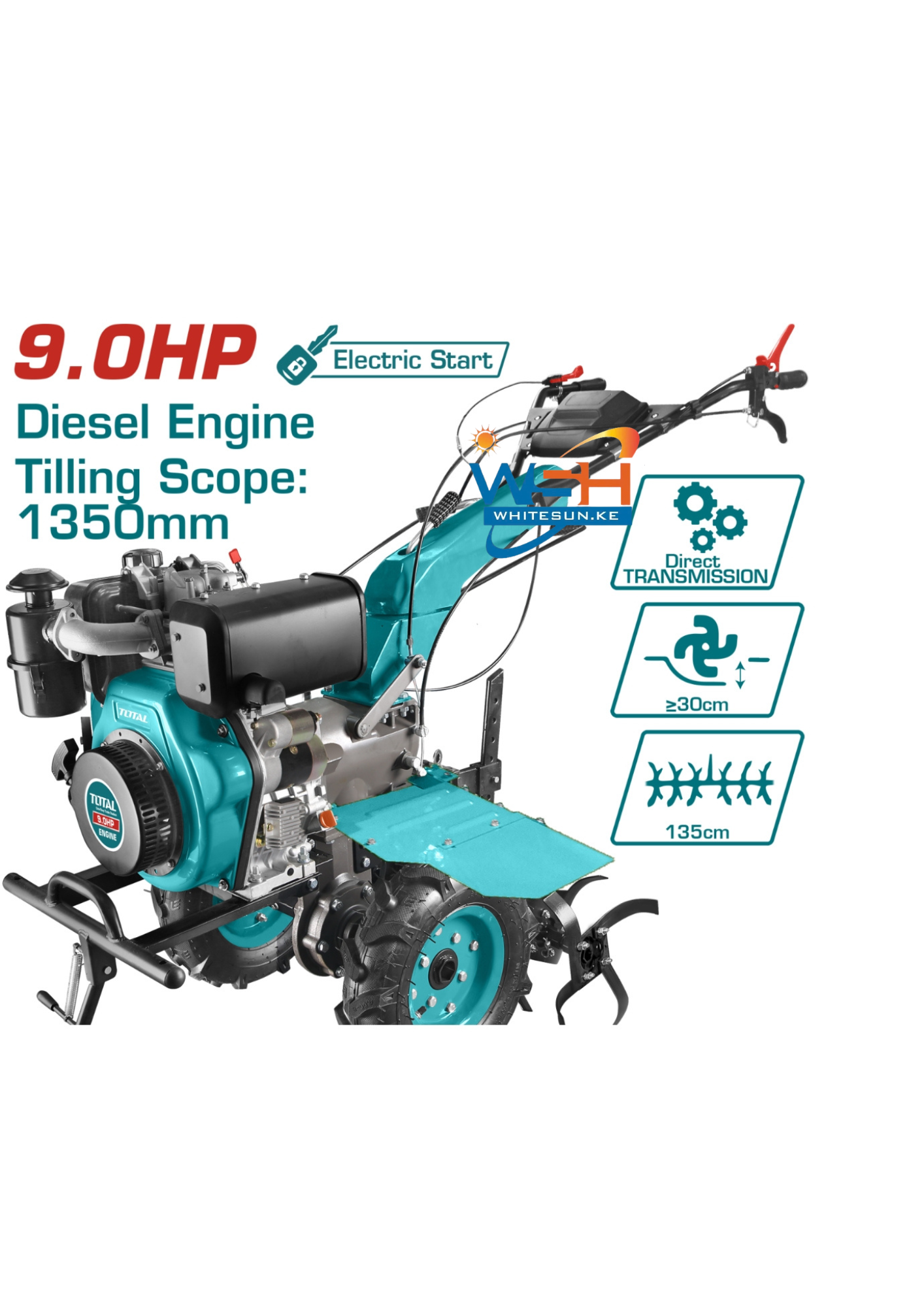 9HP TOTAL Diesel Tiller TDC13501D Walking Tractor (1350 mm Scope, Recoil + Electric Start) - Image 4