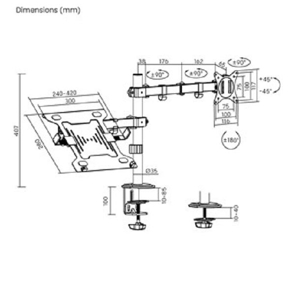 Steel Monitor Arm With Laptop Tray Fits Most 17-32 Inch Terabit - Image 3