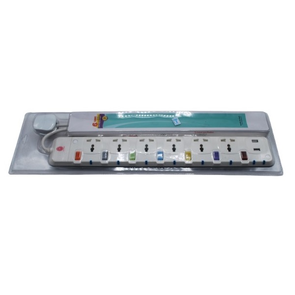 6 Way Extension With Surge Protection With Individual Switch & 2 Usb Port - Image 3