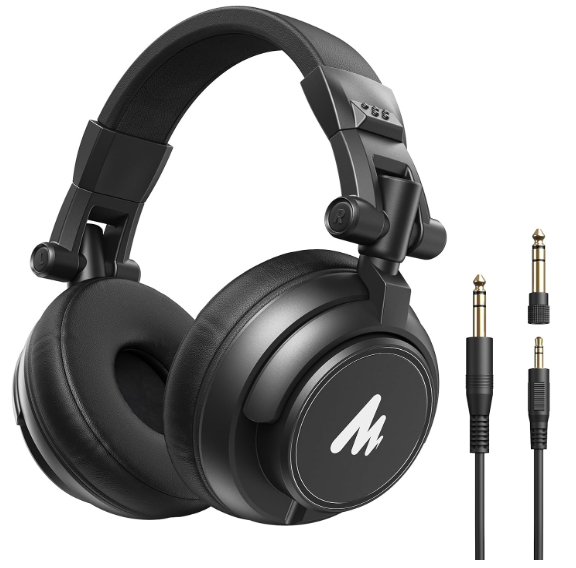 DJ Studio Monitor Headphones with 50mm Driver MAONO Professional Studio Monitor Headphones, Wired Closed Back Over Ear DJ Headset with 50mm Drivers and 1/4 inch to 3.5mm Jack for Guitar Amp Recording Mixing Piano Music Production Podcast