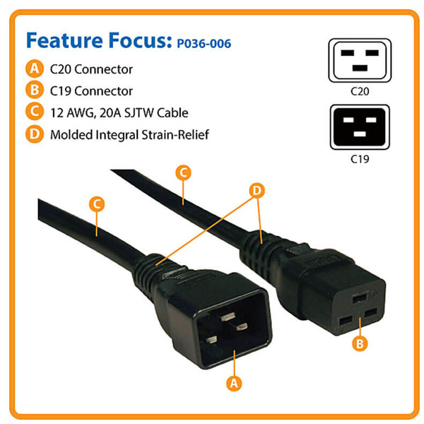 Power Cable Heavy Duty 12Awg (Iec-320-C19 To Iec-320-C20) 6Ft Tripp-Lite - Image 4