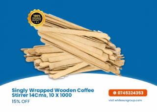 Singly Wrapped Wooden Coffee Stirrer 14Cms, 10 X 1000