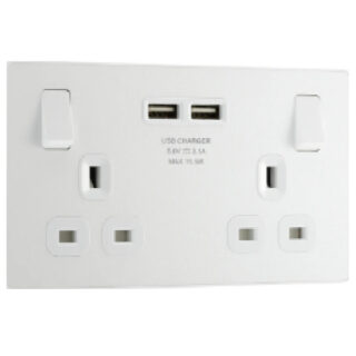 Twin Bt Wall Socket With Switch With 2Xusb 2.1A Socket