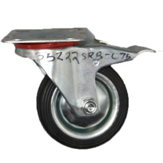 Industrial Rubber Swivel Castor Wheel with Brake – 75x25mm Wheel | Plate Size 81x67mm
