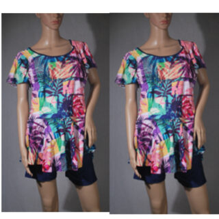 Ladies Swim Suit 2 Piece, With Frill, Multicolor Palm Tree Design, Large