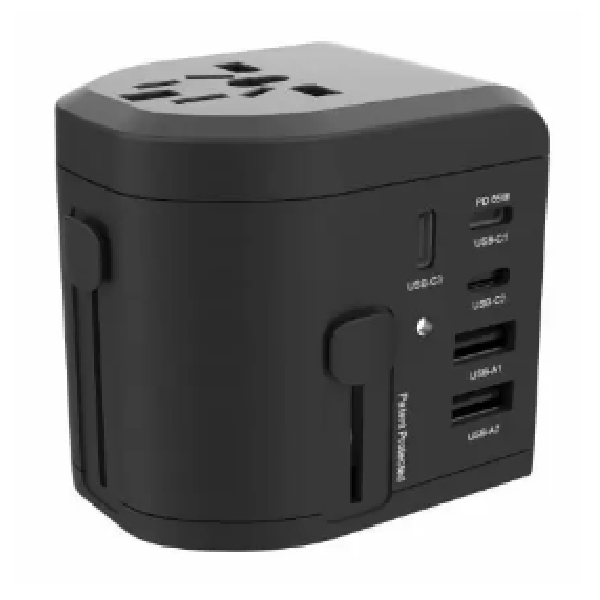 World Travel Adapter, 65W, GaN Technology, 3XUSB-C, 1XUSB-A, Auto-Resetting Fuse