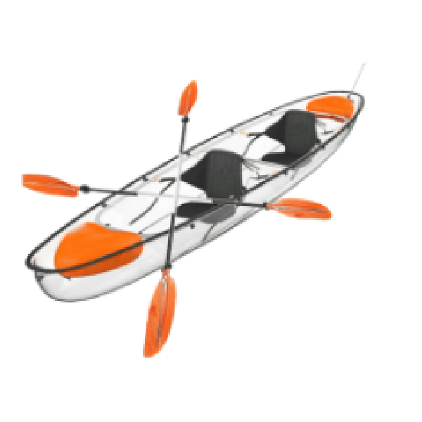 Two Person Clear Kayak With 2 Back Seats, 2 Orange Paddles, 4 Orange Air Floaters And 1 Rudder