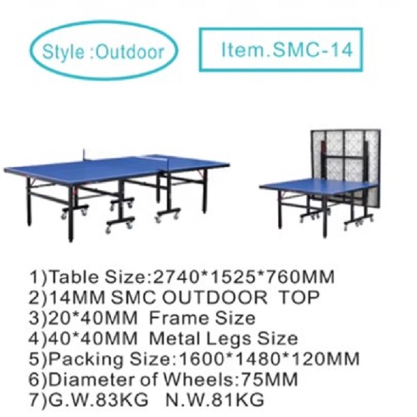 Outdoor 14mm SMC Table Tennis Table With Net & Post ProductSize:2740*1525*760mm,. - Image 3