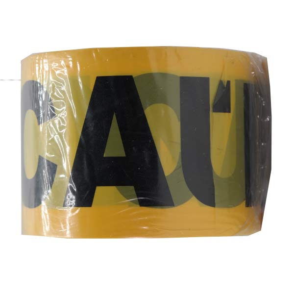 PE Warning Tape, 7.5cm x 200m x 0.1mm, (Caution), Black Text on Yellow Tape, Reflective, Non-Adhesive - Image 3