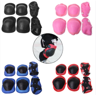 Set Of Knee, Elbow & Arm Protection For Bikers/Skaters, Blue, Red, Pink