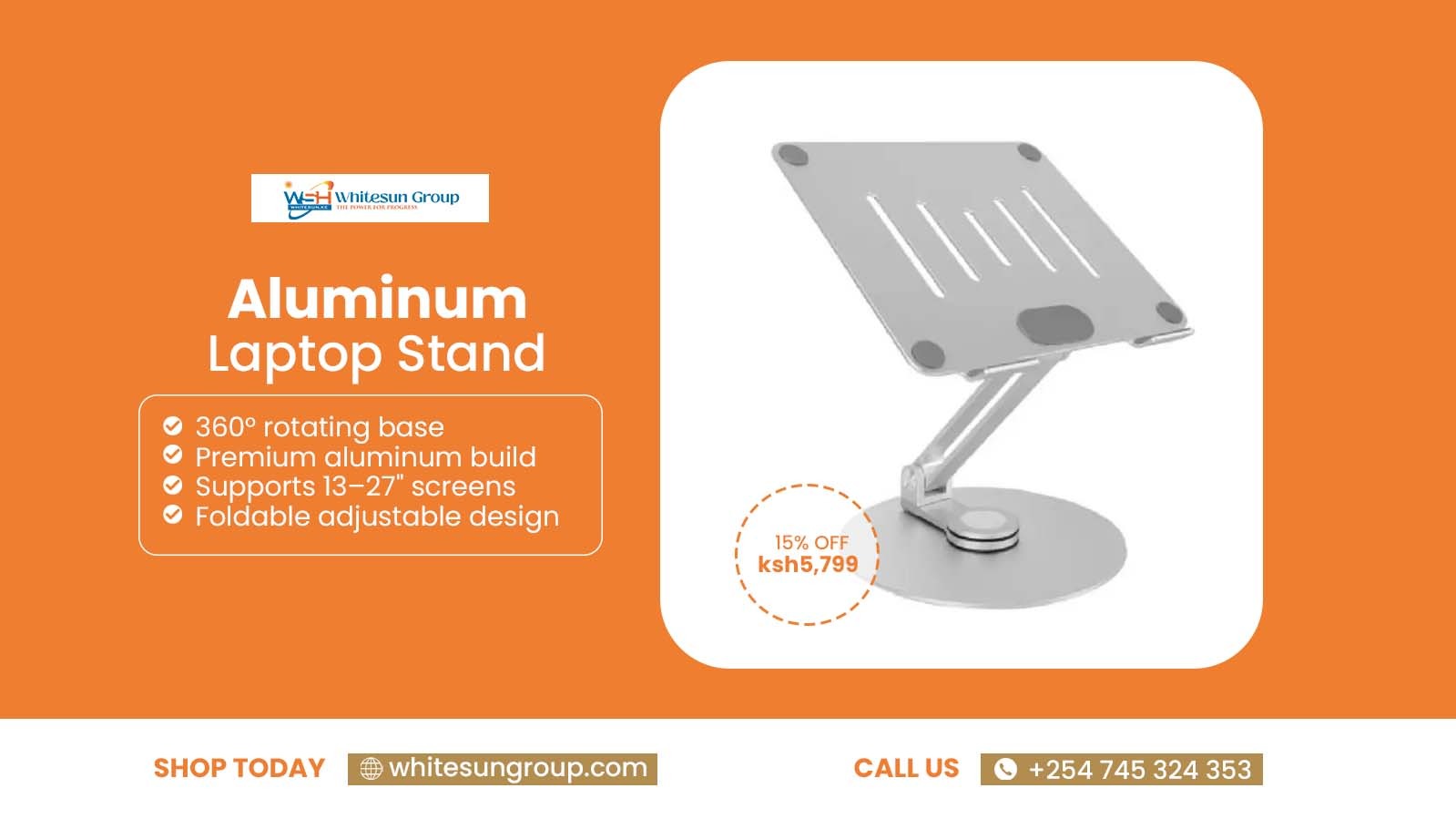 Aluminum Laptop Stand With 360 Deg Rotation, 13~27 Inch