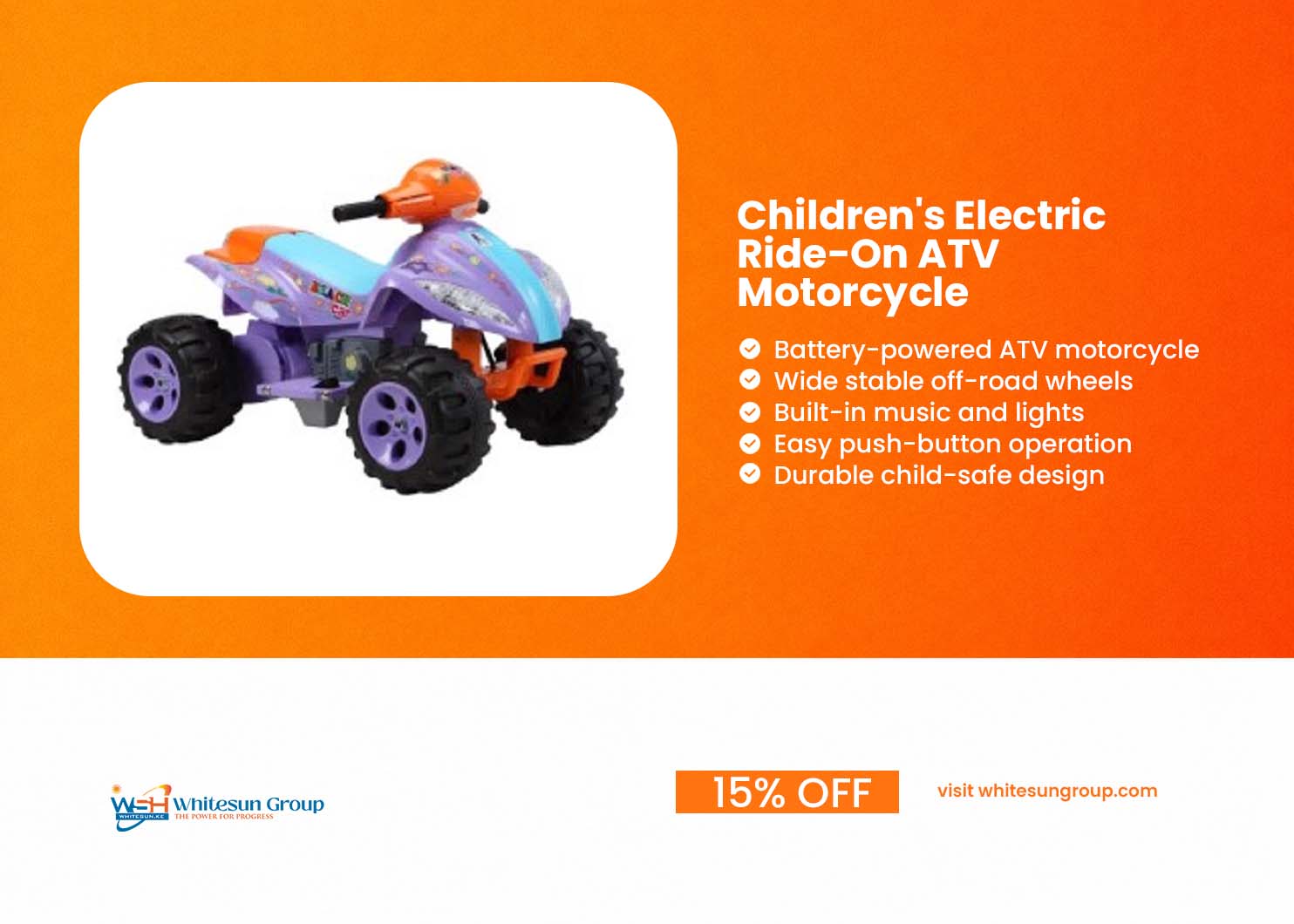 Children Ride On Toy Electric Atv Motorcycle, Purple