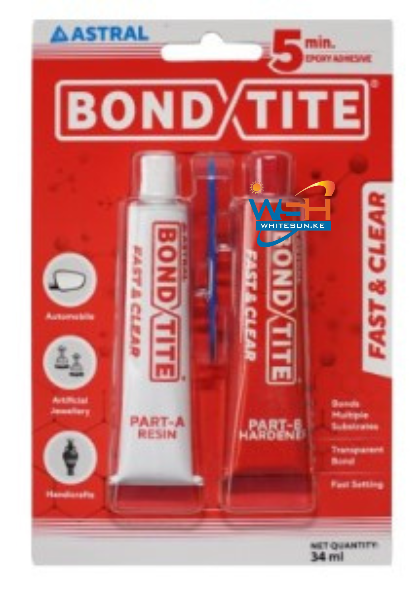 Bondtite Fast & Clear Epoxy Adhesive – Two-Part A&B, 5 Min, 34ml Blister Pack