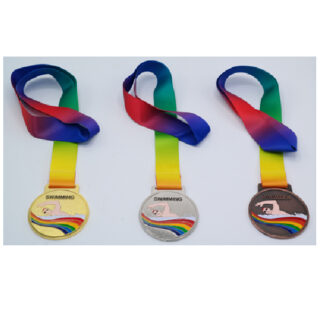 Gold Medal For Swimming With Embossed Colorful Artwork, 70Mm Diameter, 4Mm Thickness
