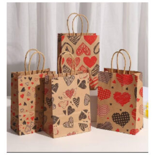 Gift Bag With Heart Flower Design, 14x15x7cm
