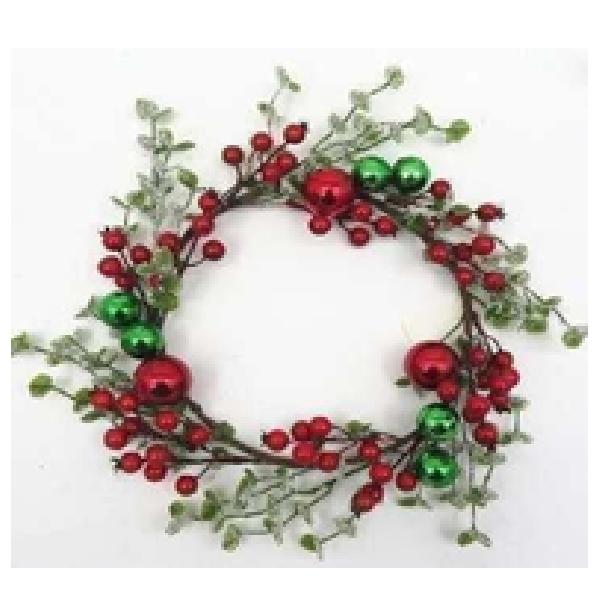 22*40cm Christmas Wreath With Leaves / Red Berry & Ornaments Decorated