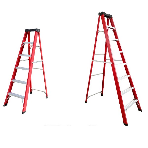 Fiberglass Step Ladder With Aluminium Steps – 4 Steps Red, Yellow