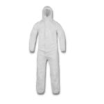 Secure white protective suit, with hood, elastic wrist and ankle, with zip