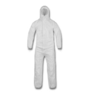 Secure white protective suit, with hood, elastic wrist and ankle, with zip