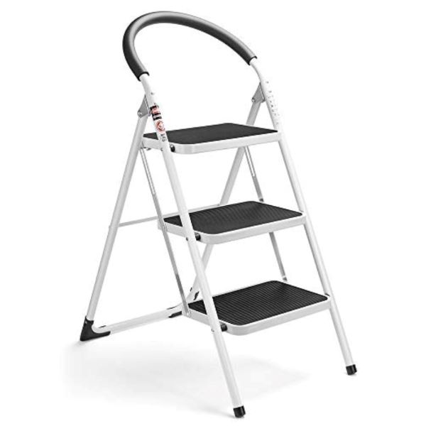 Round Handle Metal Ladder 3 Steps – Height: 115×48×65cm (Black & White) YB-203A