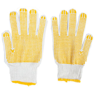 Safety Working Gloves(Terylene/Cotton,Bleached,Pvc Dotting,23/24Cm,Yellow)