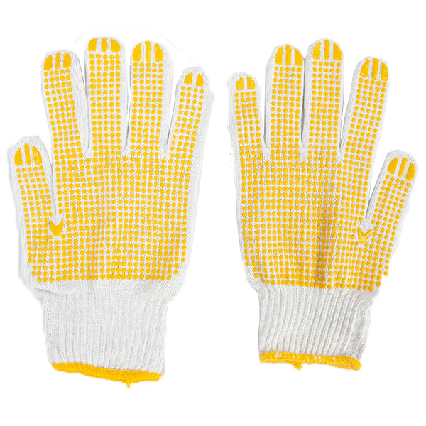 Safety Working Gloves(Terylene/Cotton,Bleached,Pvc Dotting,23/24Cm,Yellow)