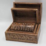 Wooden Gift Box, Curved Top, Elephant Carving Set Of 3