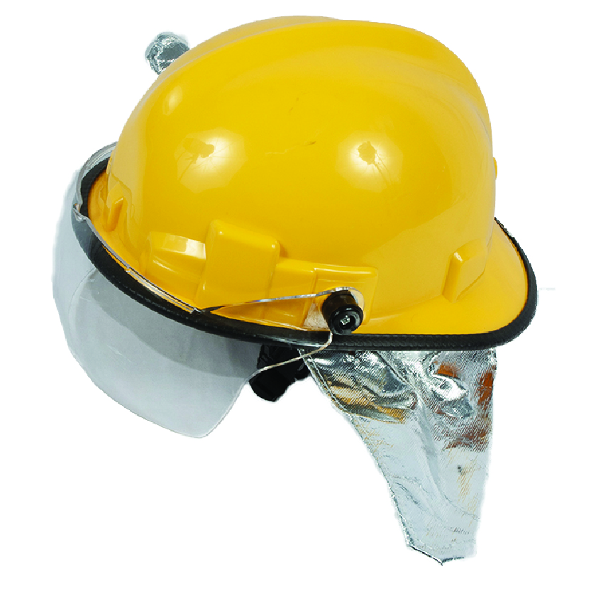 Helmet for Fire Fighting with Glass, Aluminised Neck Protection, and Torch Holder (Yellow)